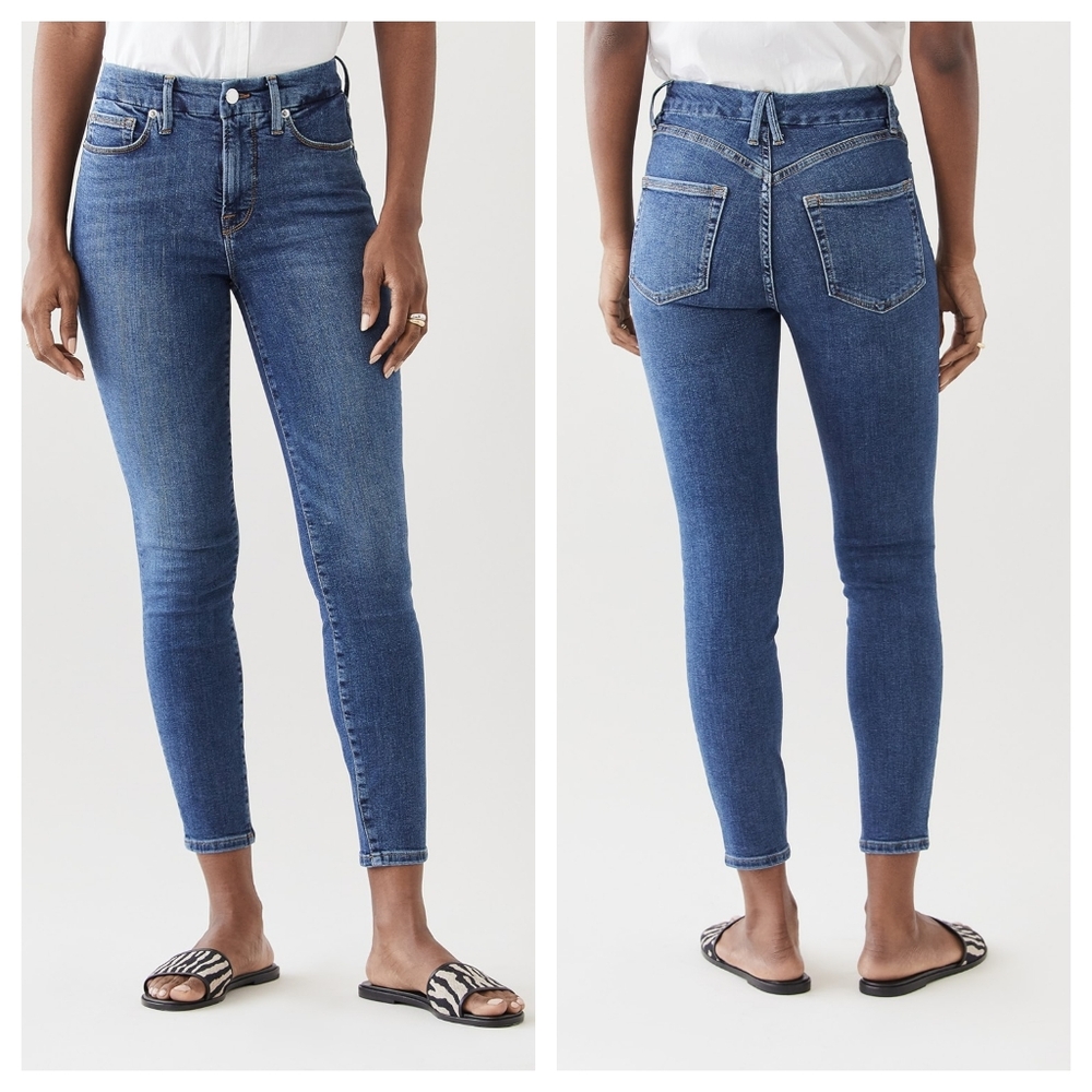 GOOD AMERICAN Good Legs Crop Extreme V Jeans In Blue615 Size 8/29